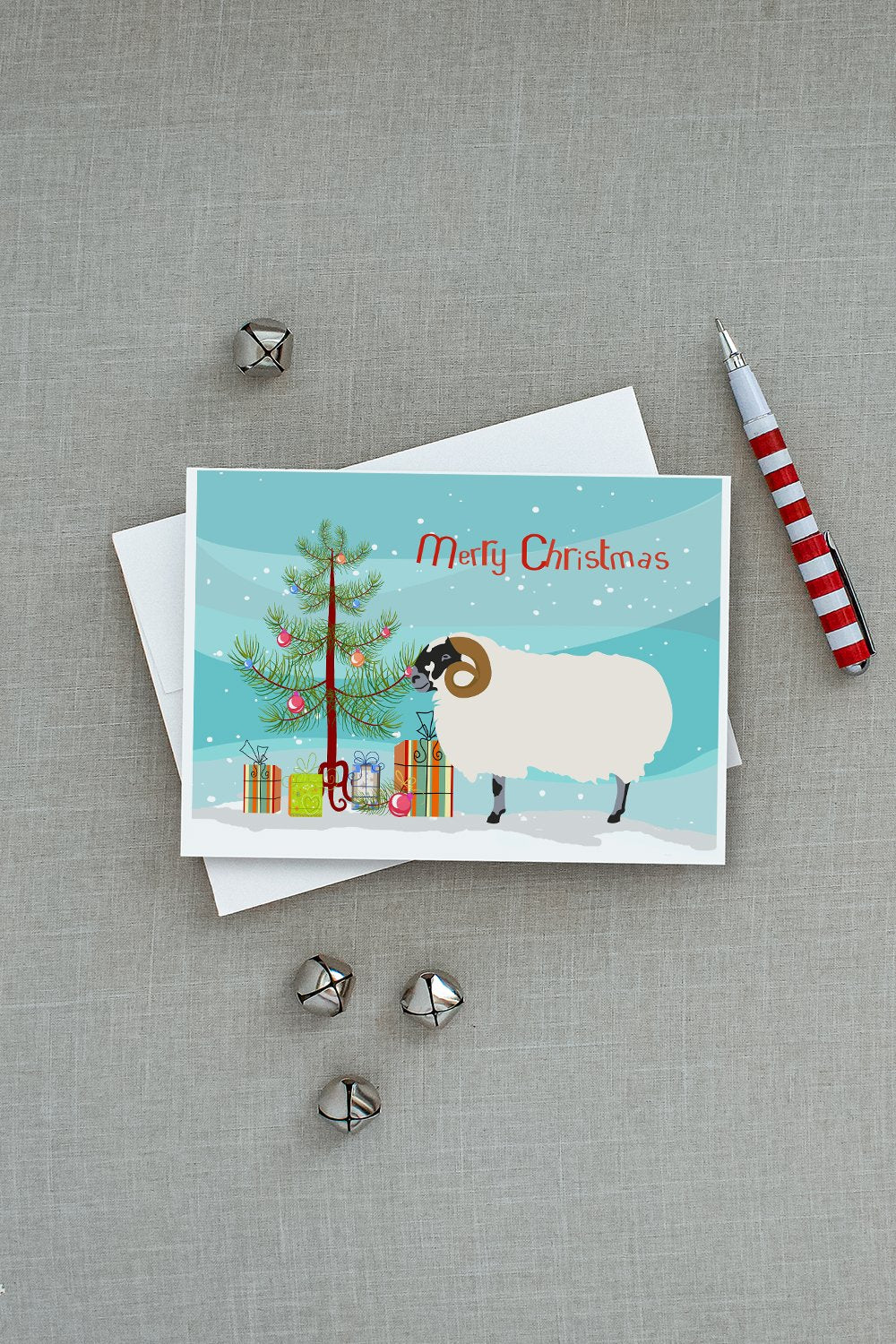 Scottish Blackface Sheep Christmas Greeting Cards Pack of 8 Blank Cards with Envelopes Whimsical A7 Size 5x7
