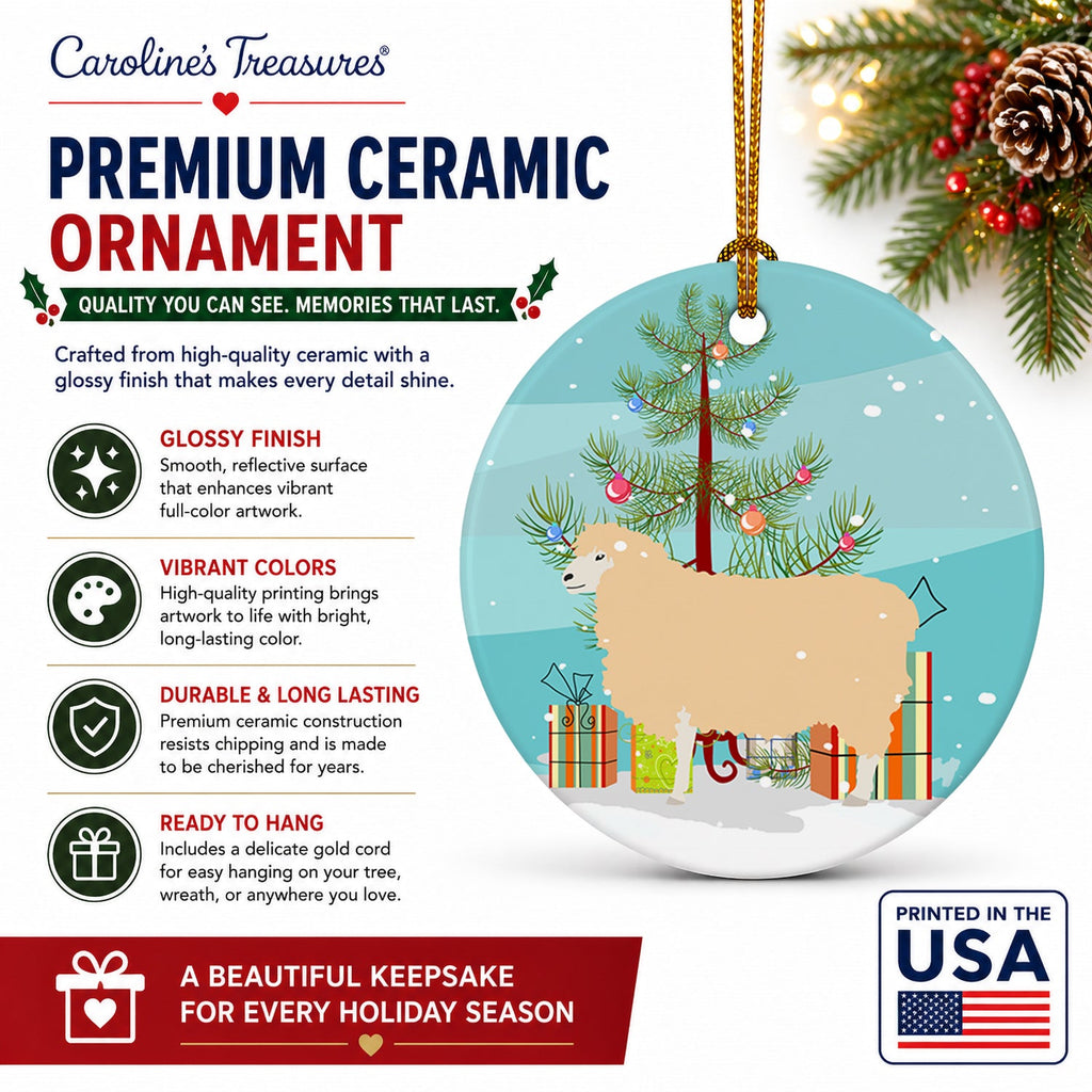 English Leicester Longwool Sheep Christmas Ceramic Ornament Christmas Tree Hanging Decorations for Home Christmas Holiday, Party, Gift, 3 in, Multicolor