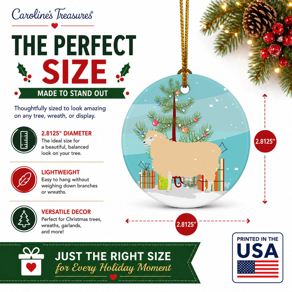 English Leicester Longwool Sheep Christmas Ceramic Ornament Christmas Tree Hanging Decorations for Home Christmas Holiday, Party, Gift, 3 in, Multicolor