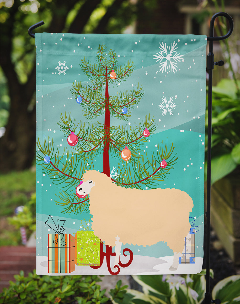 English Leicester Longwool Sheep Christmas Garden Flag Mailbox Decorative Yard Banner Outside Patio Artwork for Flower Beds, Garden Size, Multicolor