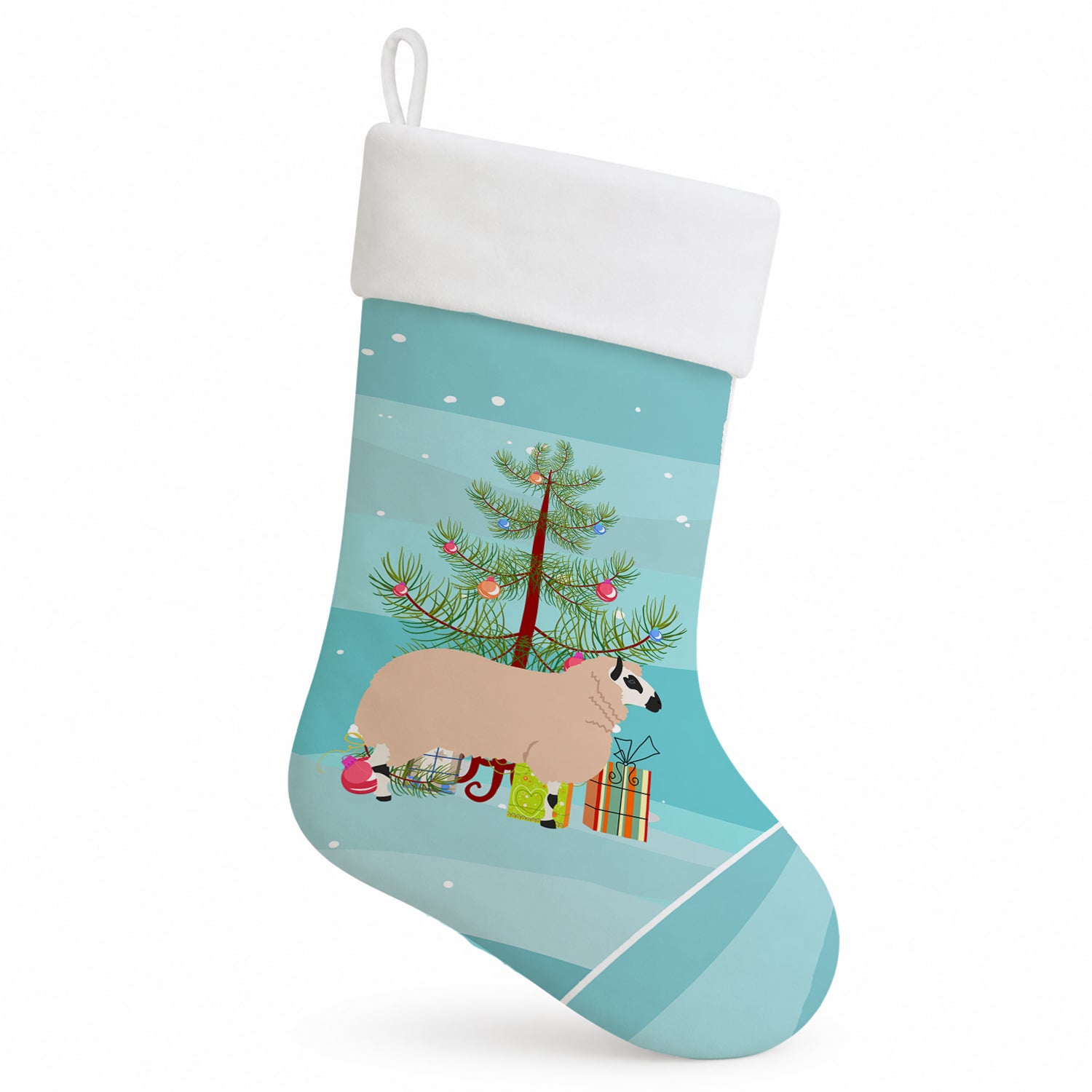 Kerry Hill Sheep Christmas Holiday Stocking Double-Sided Print, Polyester Suede,11x18, Made in USA