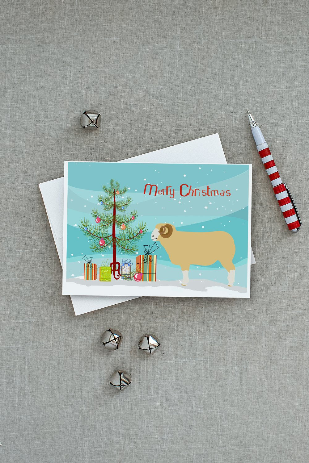 Horned Dorset Sheep Christmas Greeting Cards Pack of 8 Blank Cards with Envelopes Whimsical A7 Size 5x7