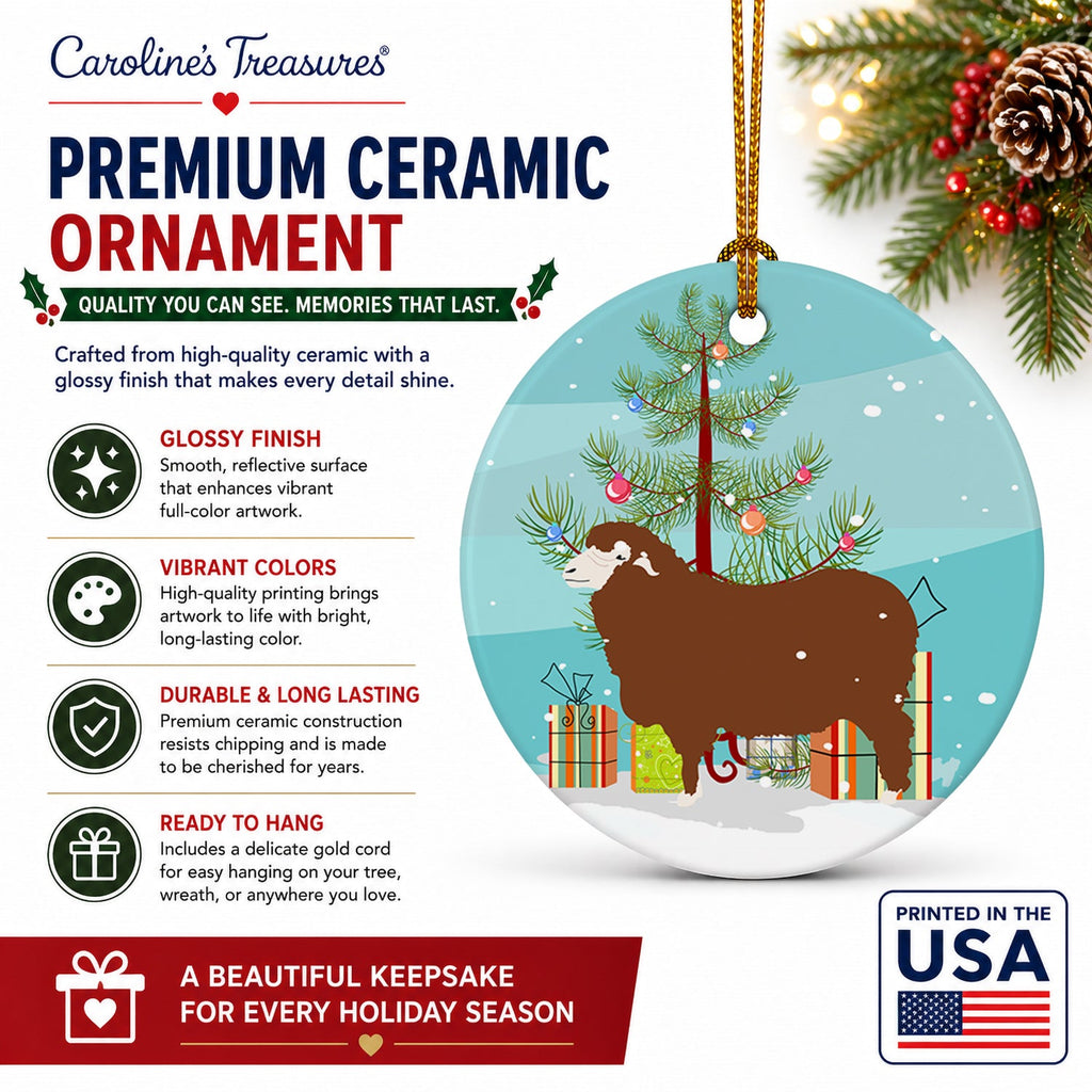 Merino Sheep Christmas Ceramic Ornament Christmas Tree Hanging Decorations for Home Christmas Holiday, Party, Gift, 3 in, Multicolor
