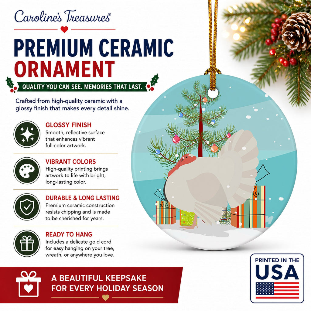 White Holland Turkey Christmas Ceramic Ornament Christmas Tree Hanging Decorations for Home Christmas Holiday, Party, Gift, 3 in, Multicolor
