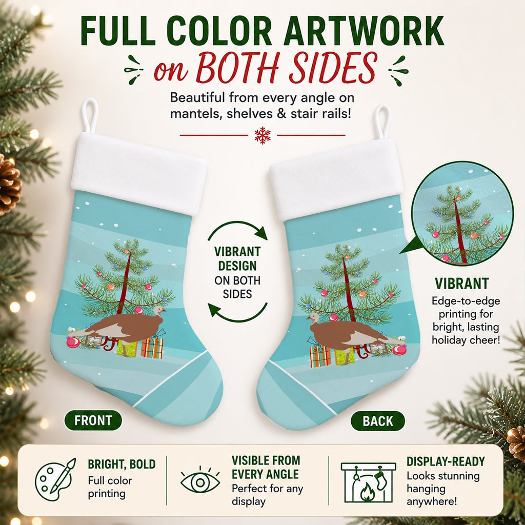 Jersey Buff Turkey Hen Christmas Holiday Stocking Double-Sided Print, Polyester Suede,11x18, Made in USA