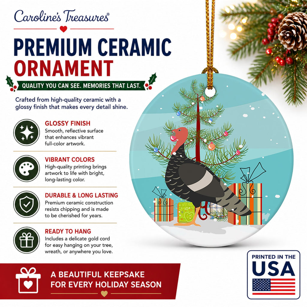 Marragansett Turkey Christmas Ceramic Ornament Christmas Tree Hanging Decorations for Home Christmas Holiday, Party, Gift, 3 in, Multicolor