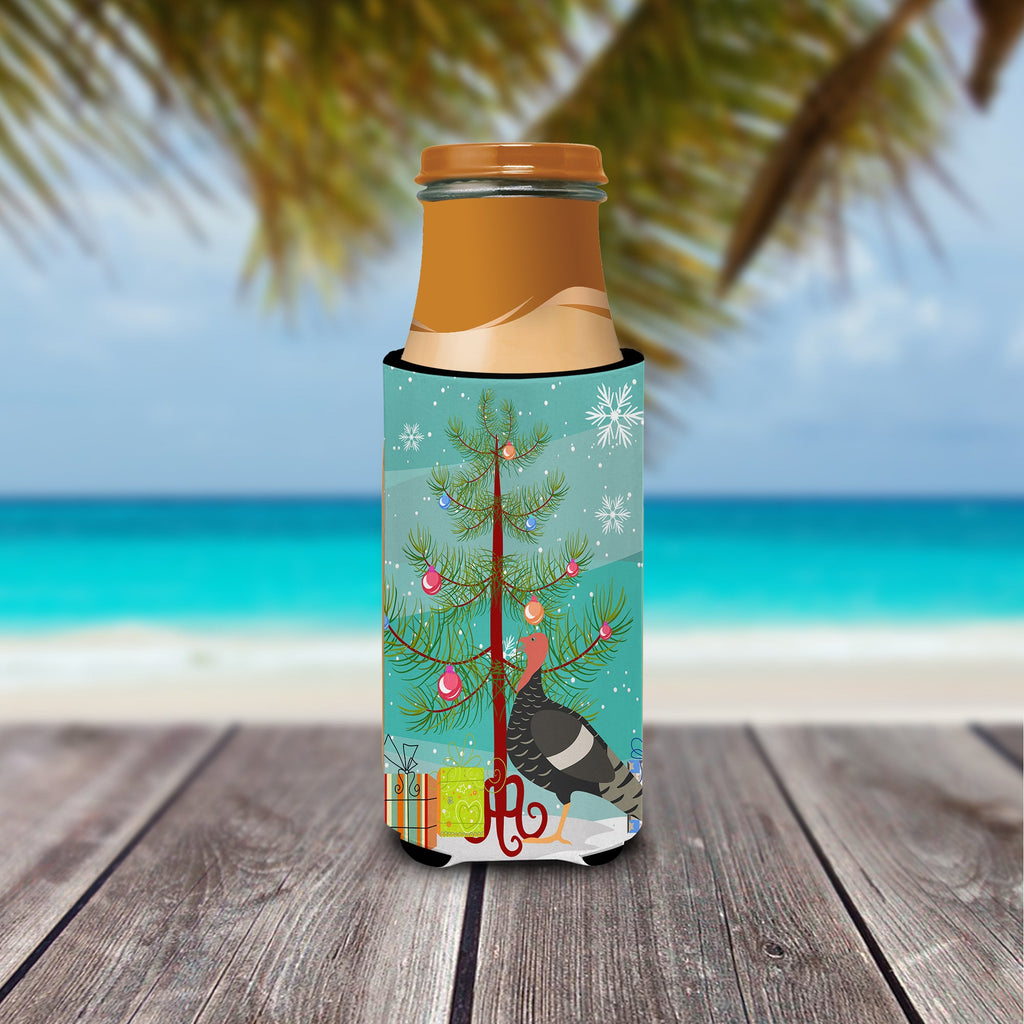 Marragansett Turkey Christmas Slim Can Hugger , Insulated Foam Hugger for 12 oz Slim Cans, Beer Bottles & Water Bottles, Printed in USA
