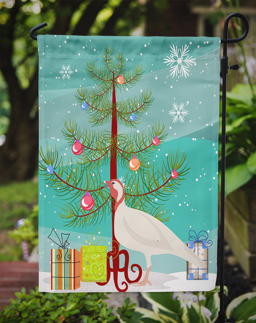 Beltsville Small White Turkey Hen Christmas Garden Flag Mailbox Decorative Yard Banner Outside Patio Artwork for Flower Beds, Garden Size, Multicolor