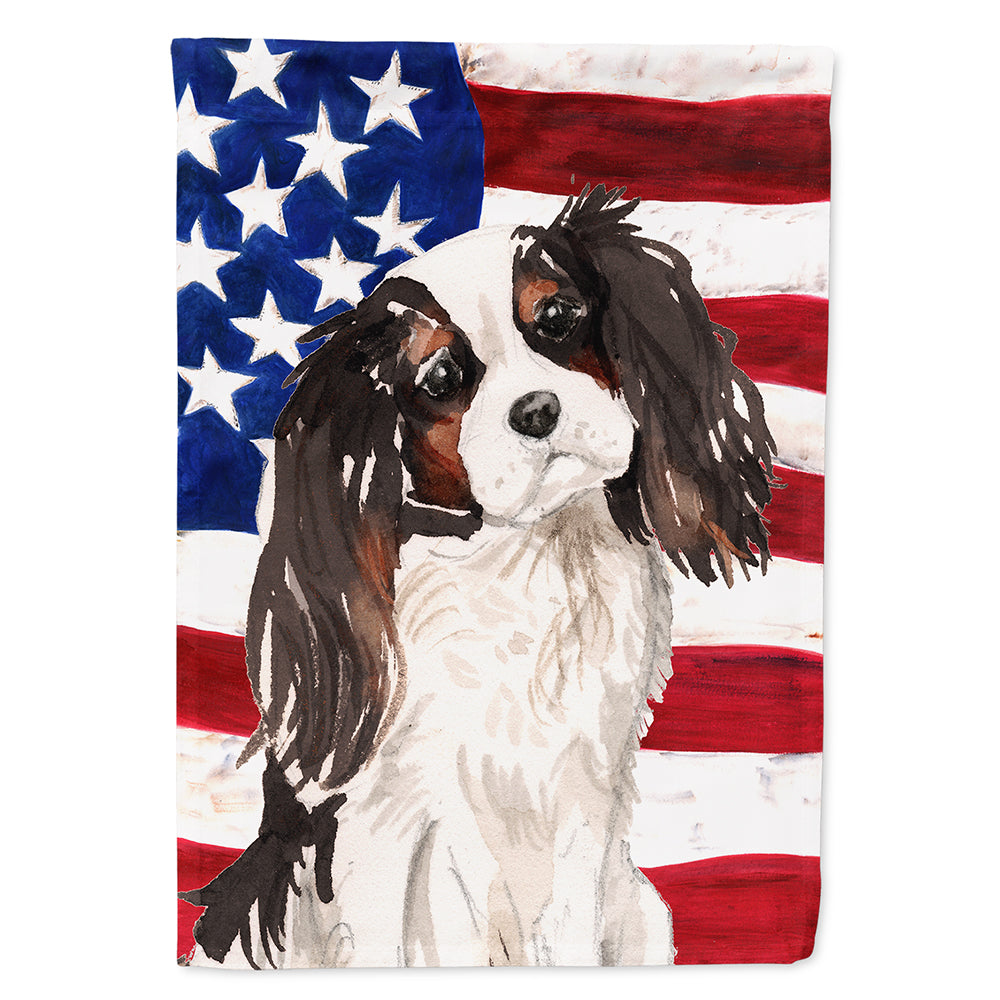 Tricolor Cavalier Spaniel Patriotic House Flag 28x40 Porch Sleeve Pole Decorative Outside Yard Banner Artwork Wall Hanging, Polyester