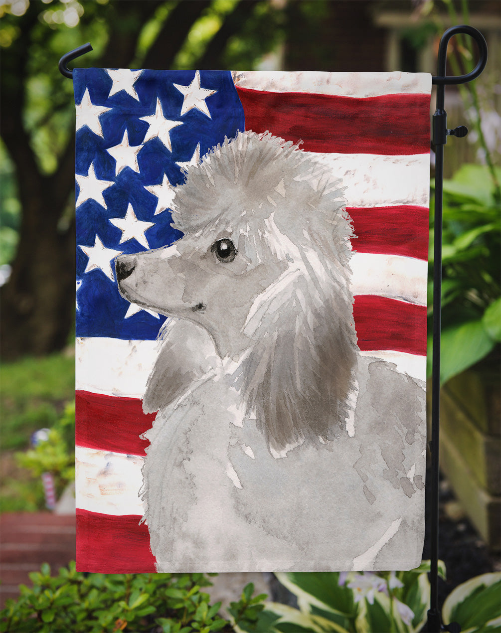 Grey Standard Poodle Patriotic Garden Flag Mailbox Decorative Yard Banner Outside Patio Artwork for Flower Beds, Garden Size, Multicolor