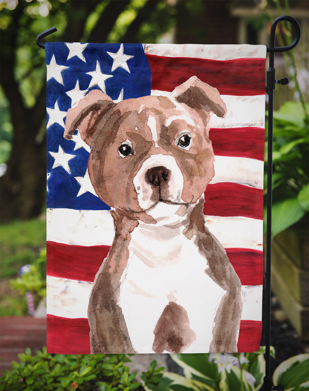 Red Staffie Bull Terrier Patriotic Garden Flag Mailbox Decorative Yard Banner Outside Patio Artwork for Flower Beds, Garden Size, Multicolor