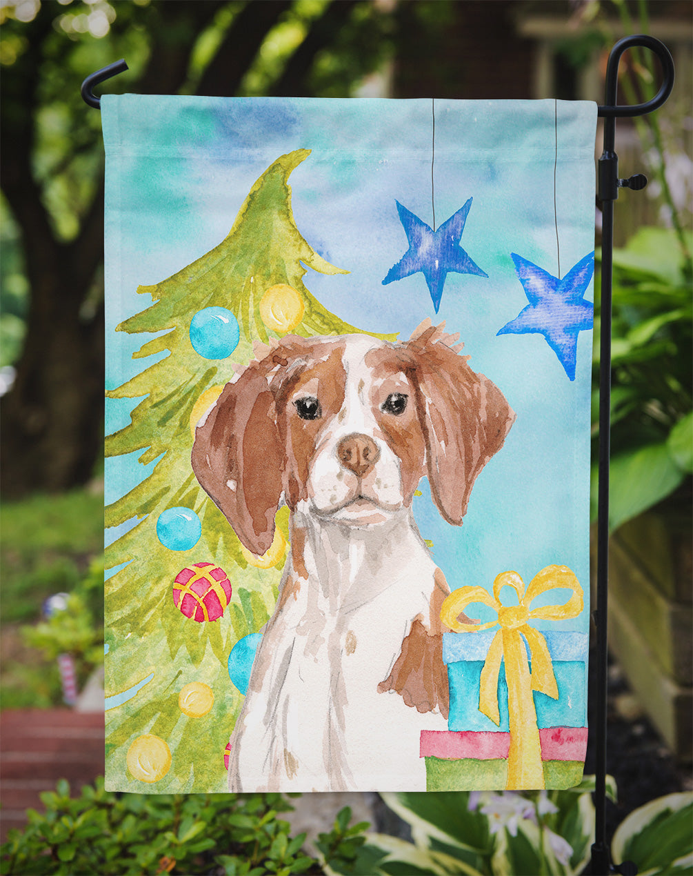 Brittany Spaniel Christmas Garden Flag Mailbox Decorative Yard Banner Outside Patio Artwork for Flower Beds, Garden Size, Multicolor