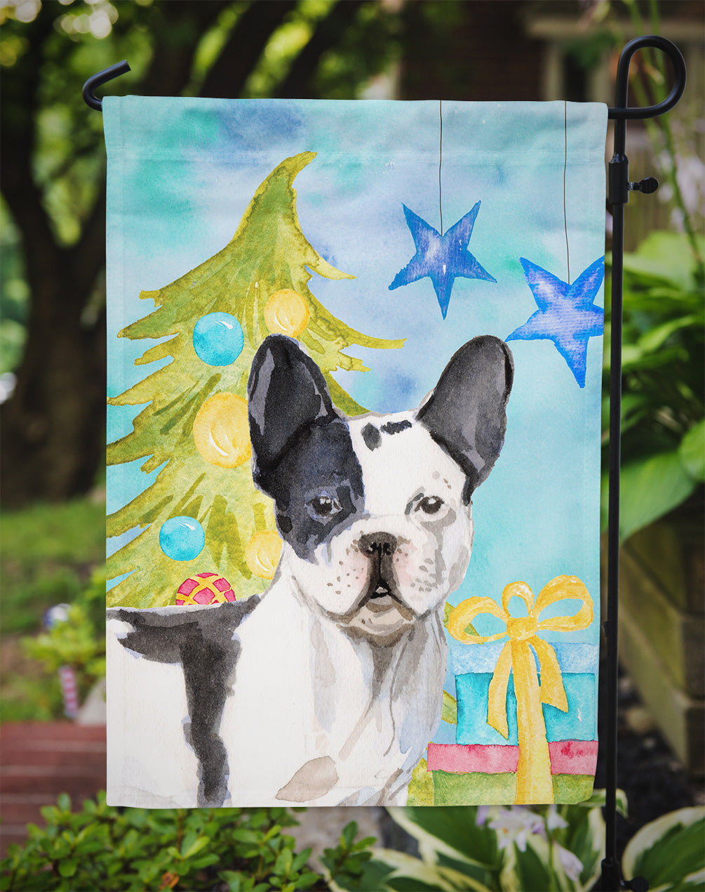 Black White French Bulldog Christmas Garden Flag Mailbox Decorative Yard Banner Outside Patio Artwork for Flower Beds, Garden Size, Multicolor