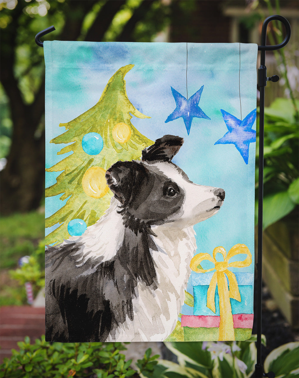 Border Collie Christmas Garden Flag Mailbox Decorative Yard Banner Outside Patio Artwork for Flower Beds, Garden Size, Multicolor