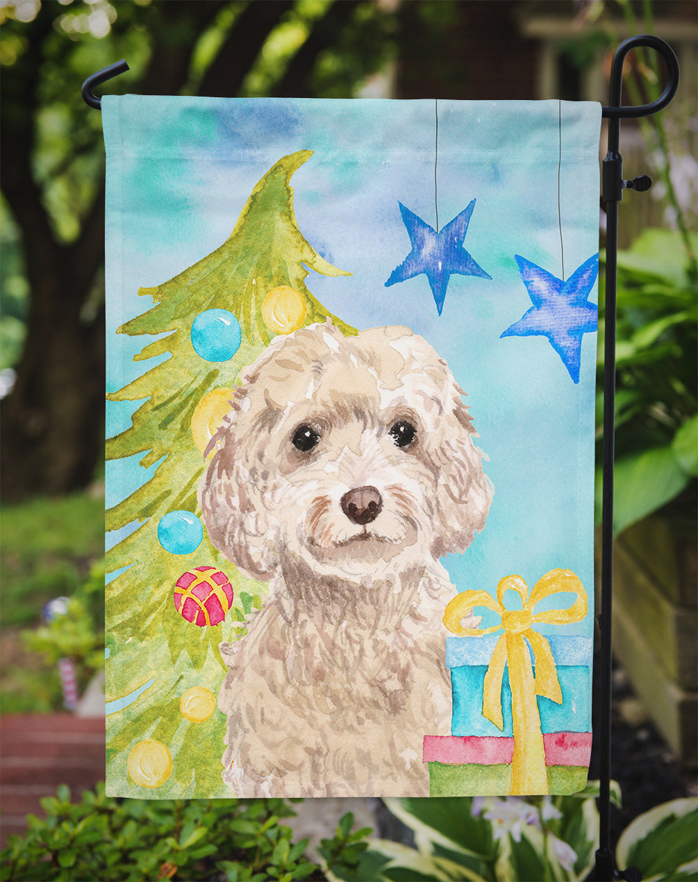 Champagne Cockapoo Christmas Garden Flag Mailbox Decorative Yard Banner Outside Patio Artwork for Flower Beds, Garden Size, Multicolor