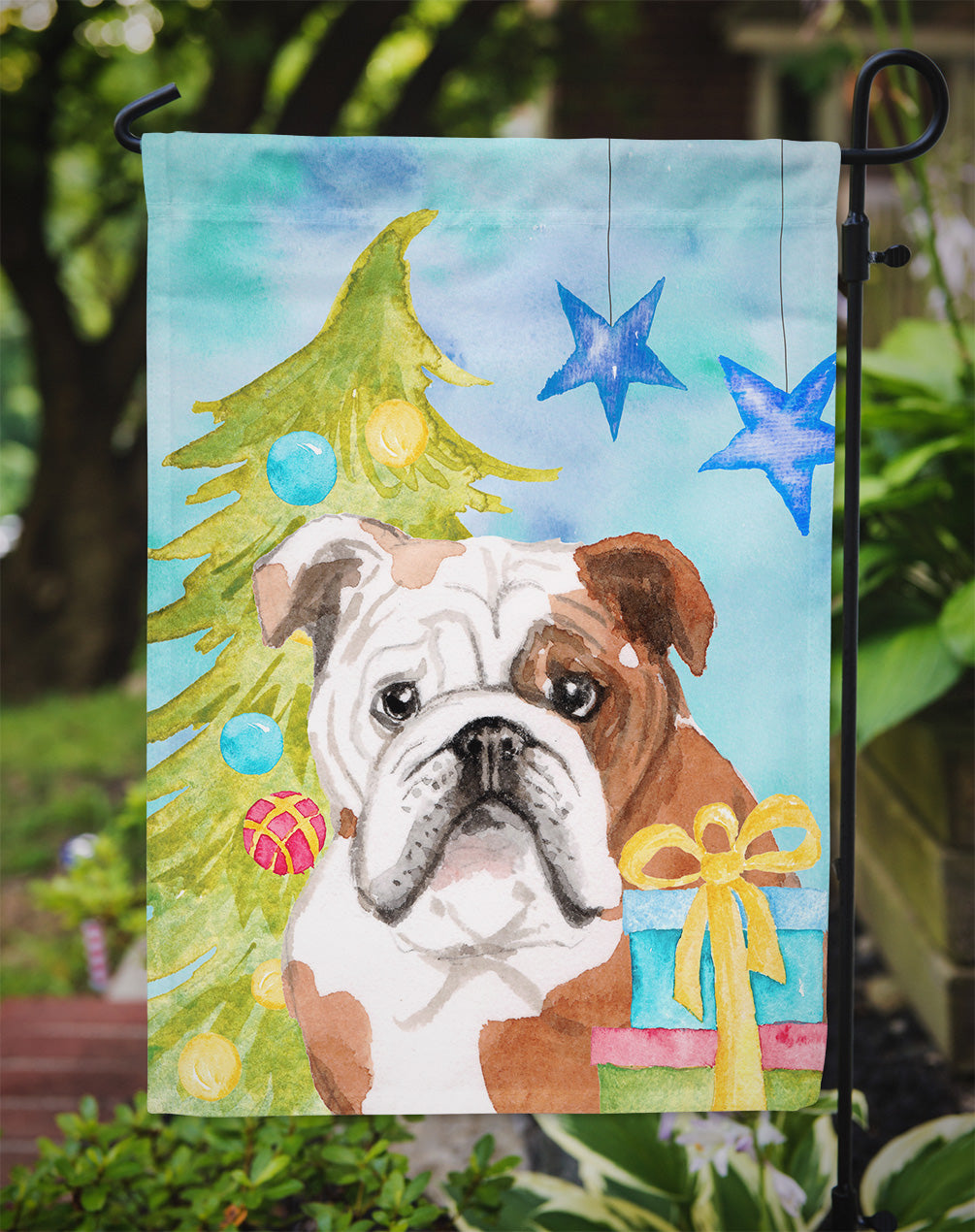 English Bulldog Christmas Garden Flag Mailbox Decorative Yard Banner Outside Patio Artwork for Flower Beds, Garden Size, Multicolor