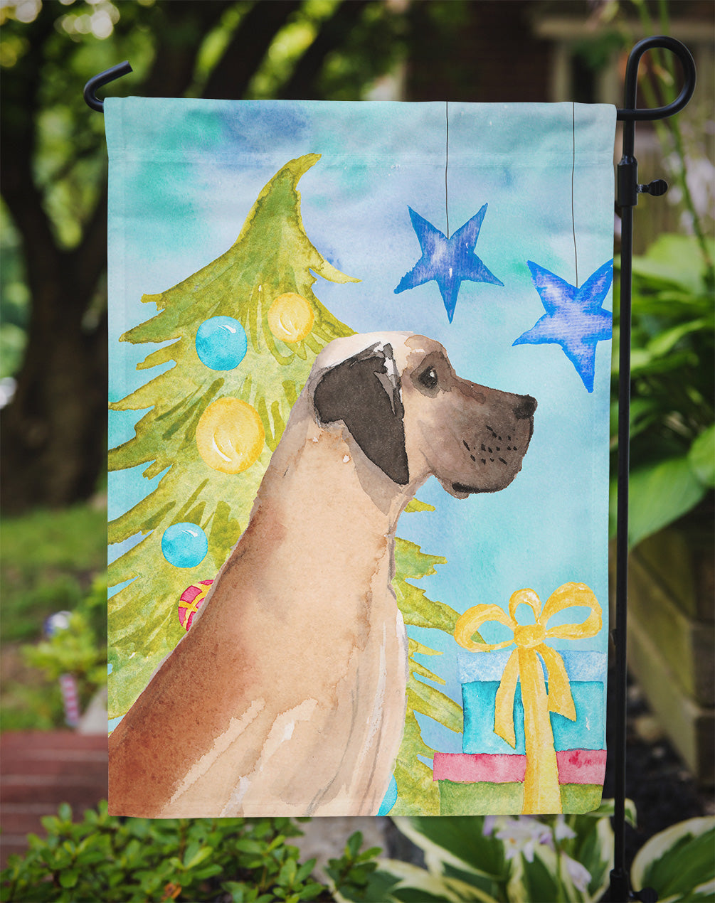 Fawn Natural Great Dane Christmas Garden Flag Mailbox Decorative Yard Banner Outside Patio Artwork for Flower Beds, Garden Size, Multicolor