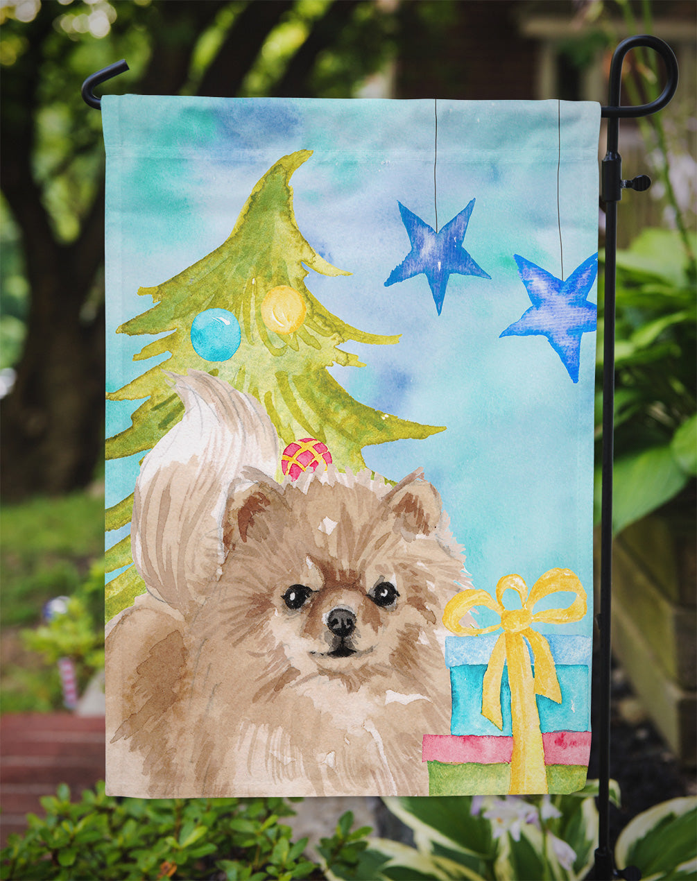 Pomeranian Christmas Garden Flag Mailbox Decorative Yard Banner Outside Patio Artwork for Flower Beds, Garden Size, Multicolor