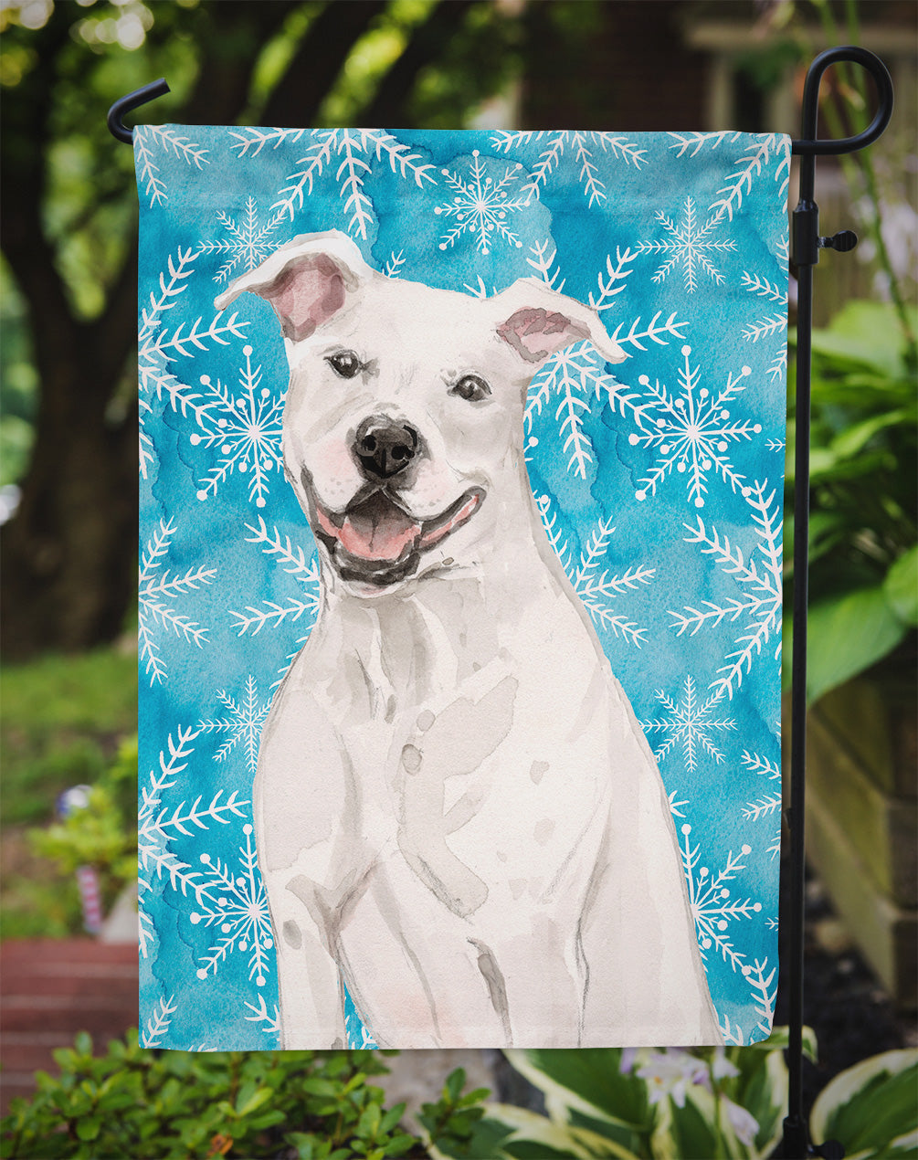 White Staffie Bull Terrier Winter Garden Flag Mailbox Decorative Yard Banner Outside Patio Artwork for Flower Beds, Garden Size, Multicolor