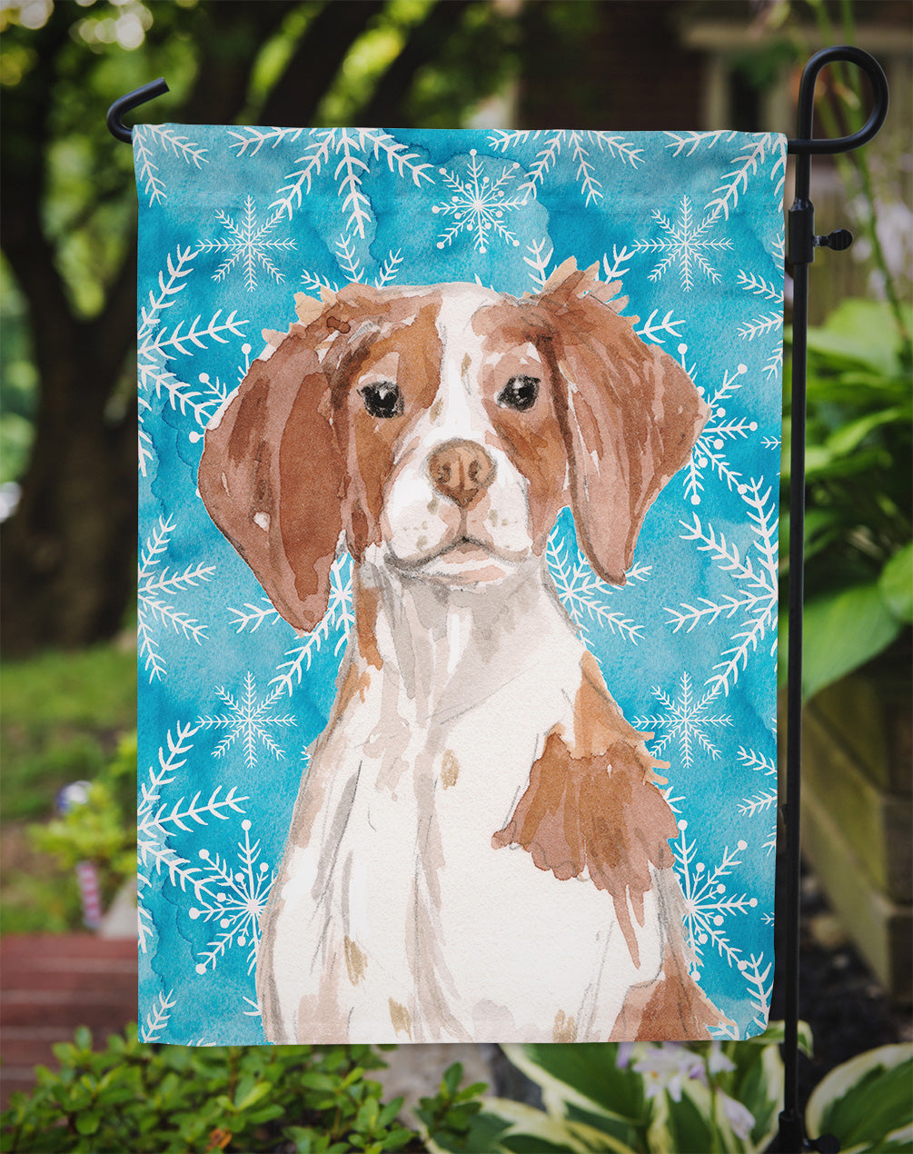 Brittany Spaniel Winter Garden Flag Mailbox Decorative Yard Banner Outside Patio Artwork for Flower Beds, Garden Size, Multicolor