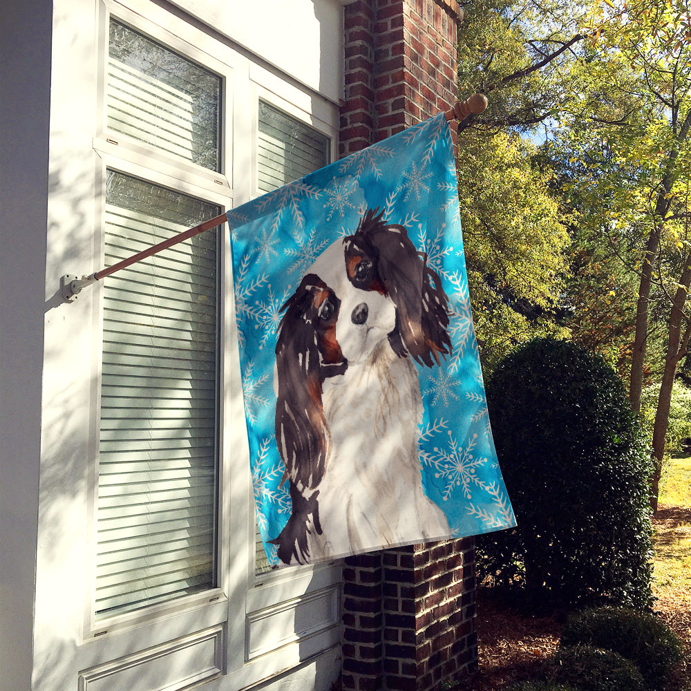 Tricolor Cavalier Spaniel Winter House Flag 28x40 Porch Sleeve Pole Decorative Outside Yard Banner Artwork Wall Hanging, Polyester