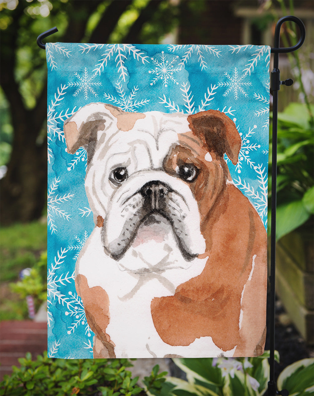 English Bulldog Winter Garden Flag Mailbox Decorative Yard Banner Outside Patio Artwork for Flower Beds, Garden Size, Multicolor