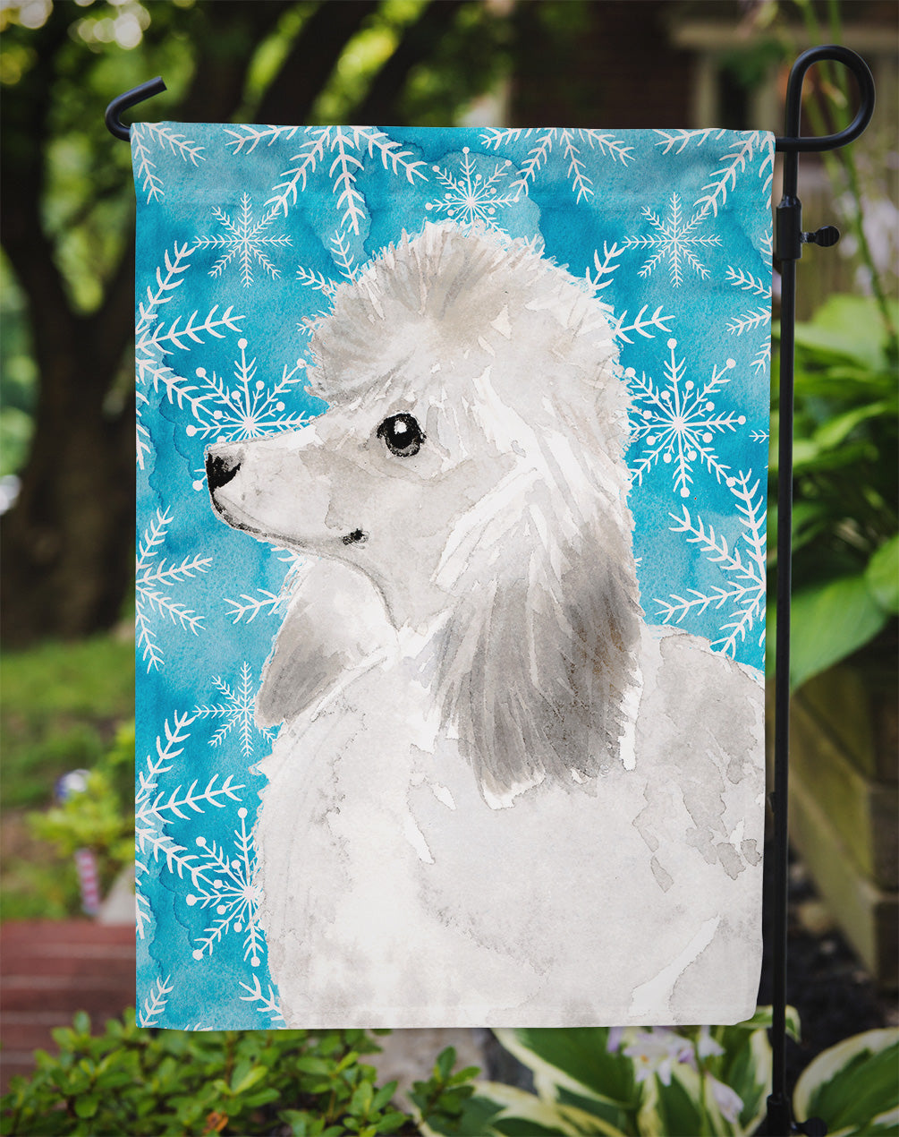 White Standard Poodle Winter Garden Flag Mailbox Decorative Yard Banner Outside Patio Artwork for Flower Beds, Garden Size, Multicolor