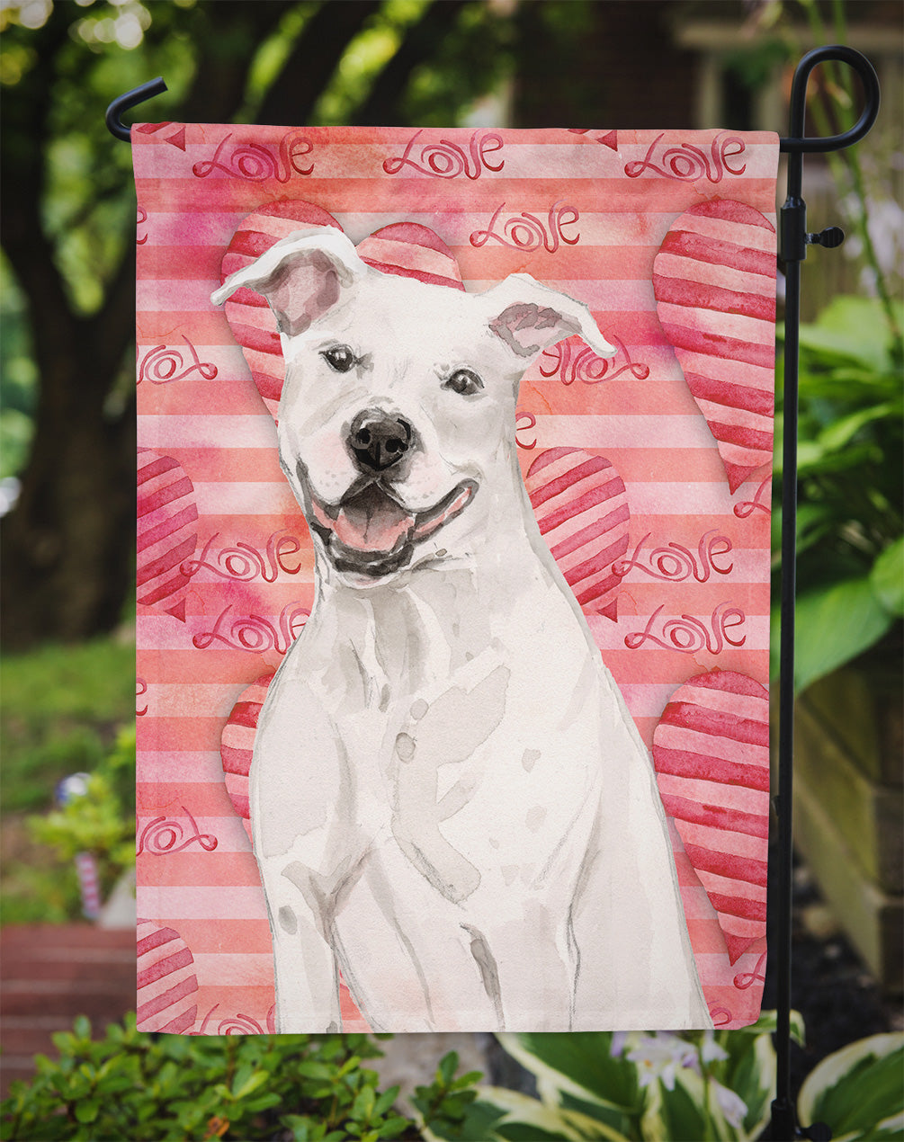 White Staffie Bull Terrier Love Garden Flag Mailbox Decorative Yard Banner Outside Patio Artwork for Flower Beds, Garden Size, Multicolor