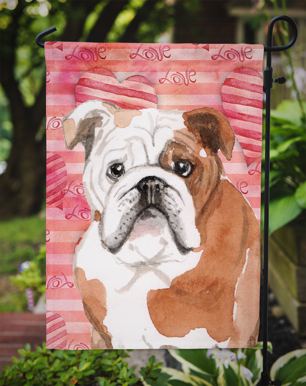 English Bulldog Love Garden Flag Mailbox Decorative Yard Banner Outside Patio Artwork for Flower Beds, Garden Size, Multicolor