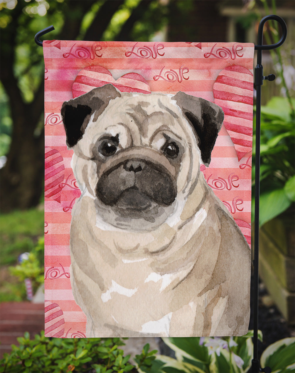 Fawn Pug Love Garden Flag Mailbox Decorative Yard Banner Outside Patio Artwork for Flower Beds, Garden Size, Multicolor