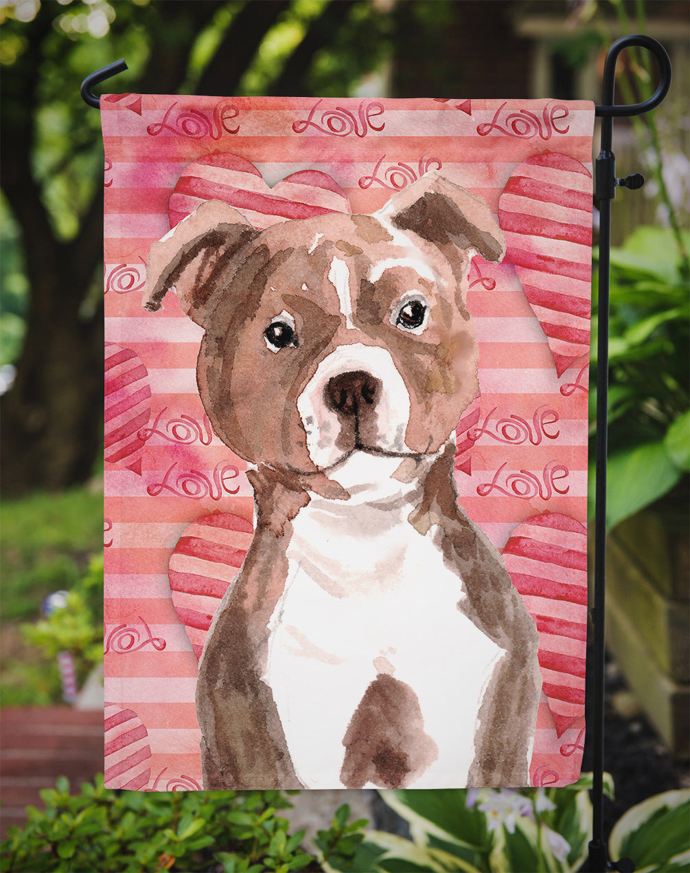 Red Staffie Bull Terrier Love Garden Flag Mailbox Decorative Yard Banner Outside Patio Artwork for Flower Beds, Garden Size, Multicolor