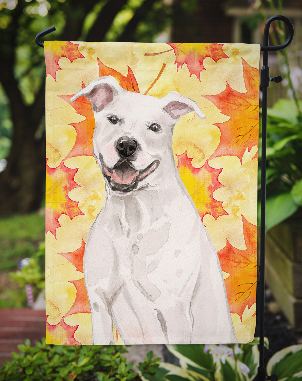 White Staffie Bull Terrier Fall Garden Flag Mailbox Decorative Yard Banner Outside Patio Artwork for Flower Beds, Garden Size, Multicolor