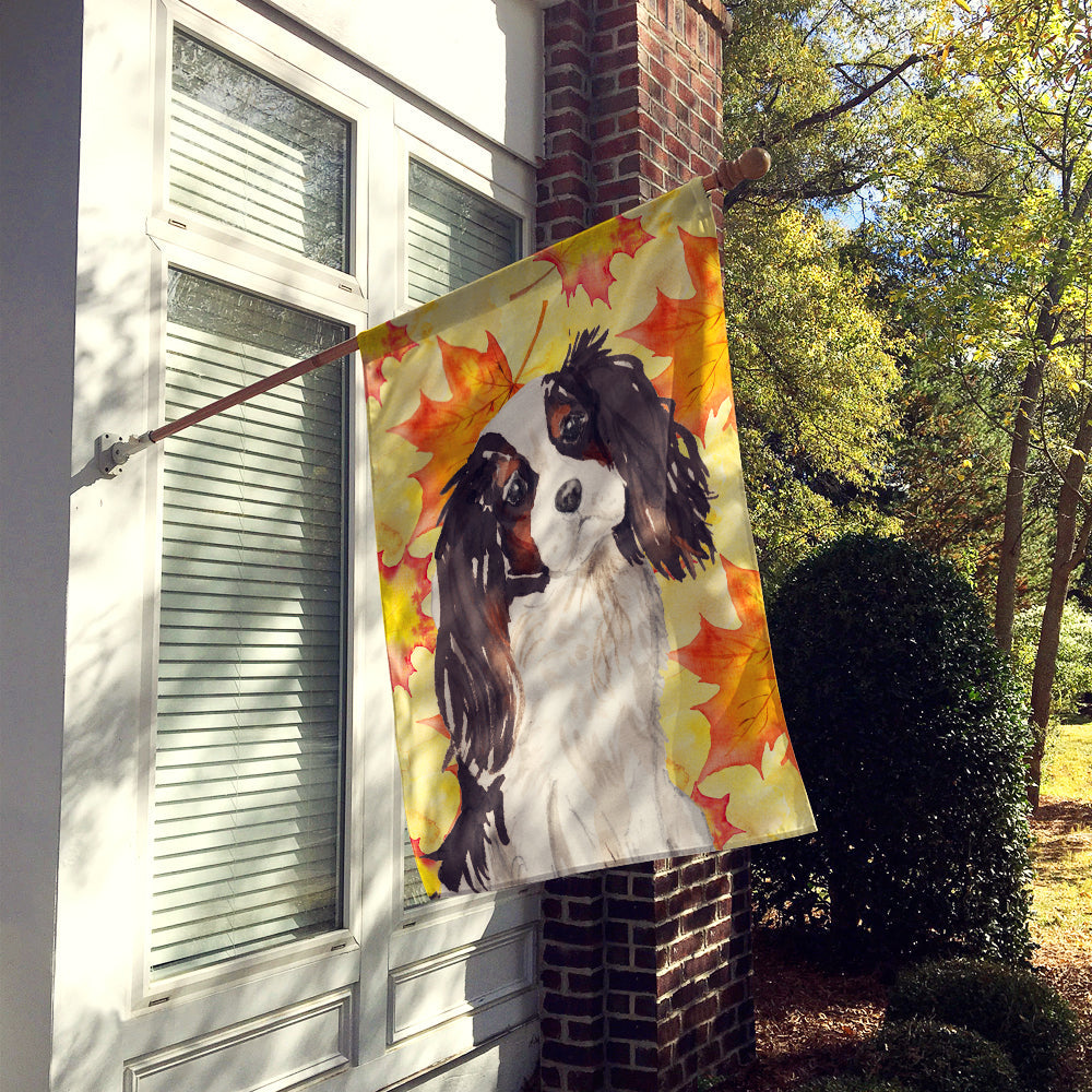 Tricolor Cavalier Spaniel Fall House Flag 28x40 Porch Sleeve Pole Decorative Outside Yard Banner Artwork Wall Hanging, Polyester