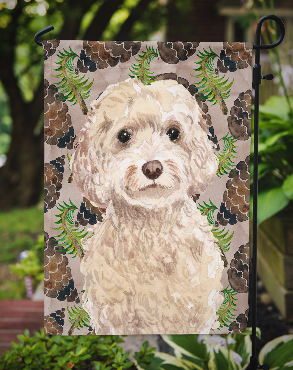 Champagne Cockapoo Pine Cones Garden Flag Mailbox Decorative Yard Banner Outside Patio Artwork for Flower Beds, Garden Size, Multicolor