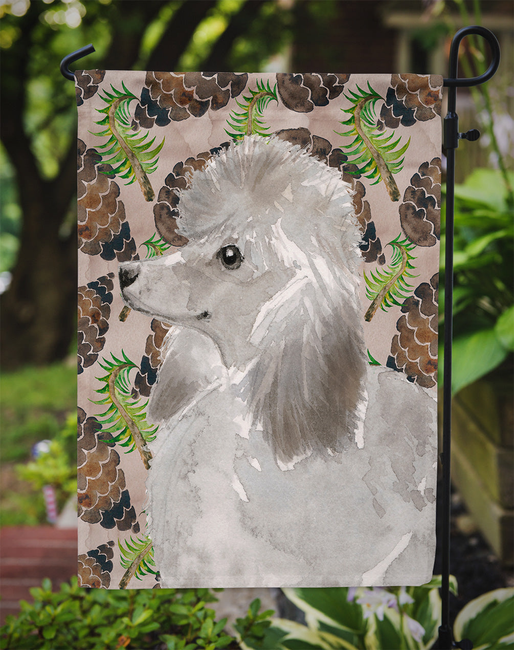 Grey Standard Poodle Pine Cones Garden Flag Mailbox Decorative Yard Banner Outside Patio Artwork for Flower Beds, Garden Size, Multicolor