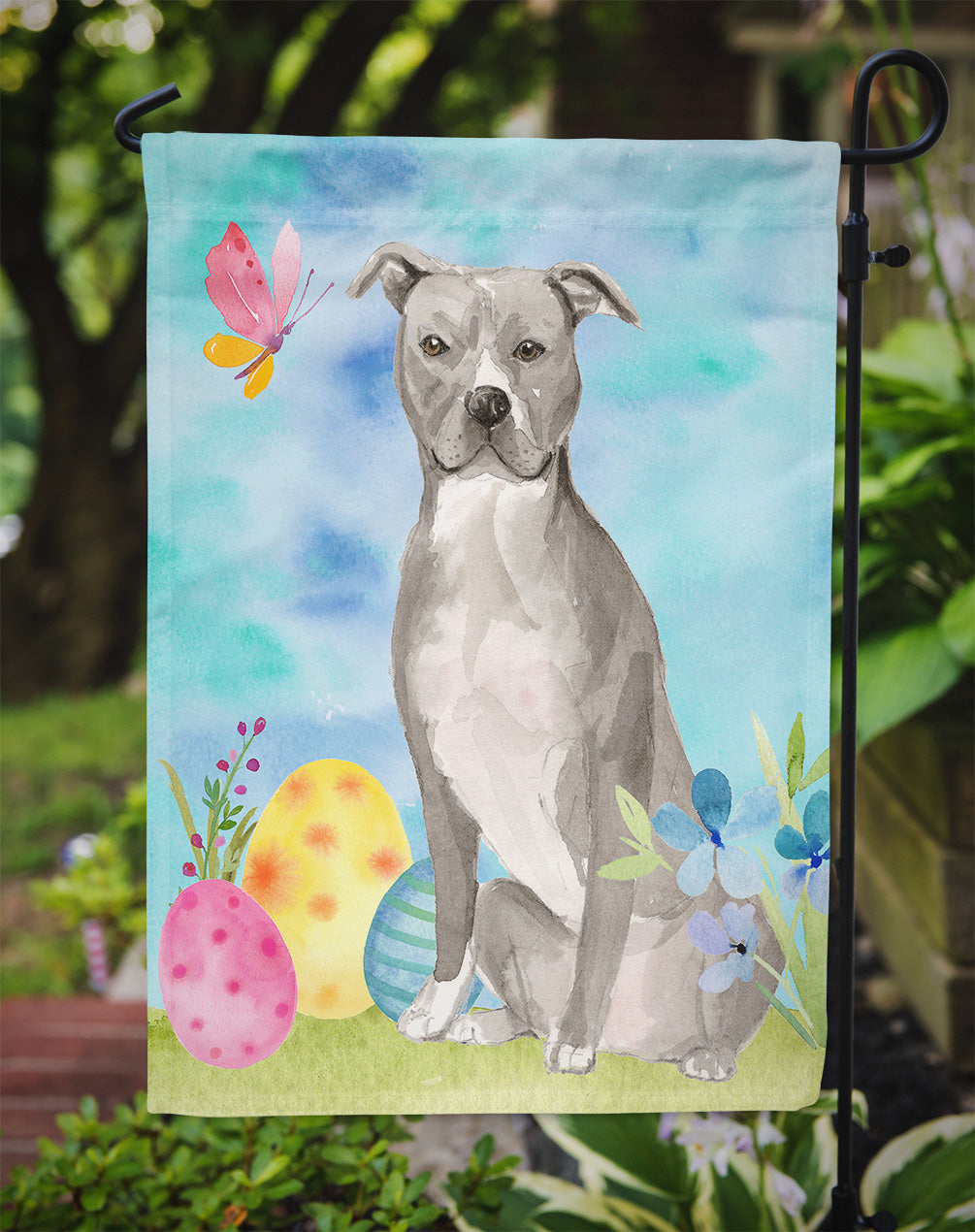 Staffordshire Bull Terrier Easter Garden Flag Mailbox Decorative Yard Banner Outside Patio Artwork for Flower Beds, Garden Size, Multicolor