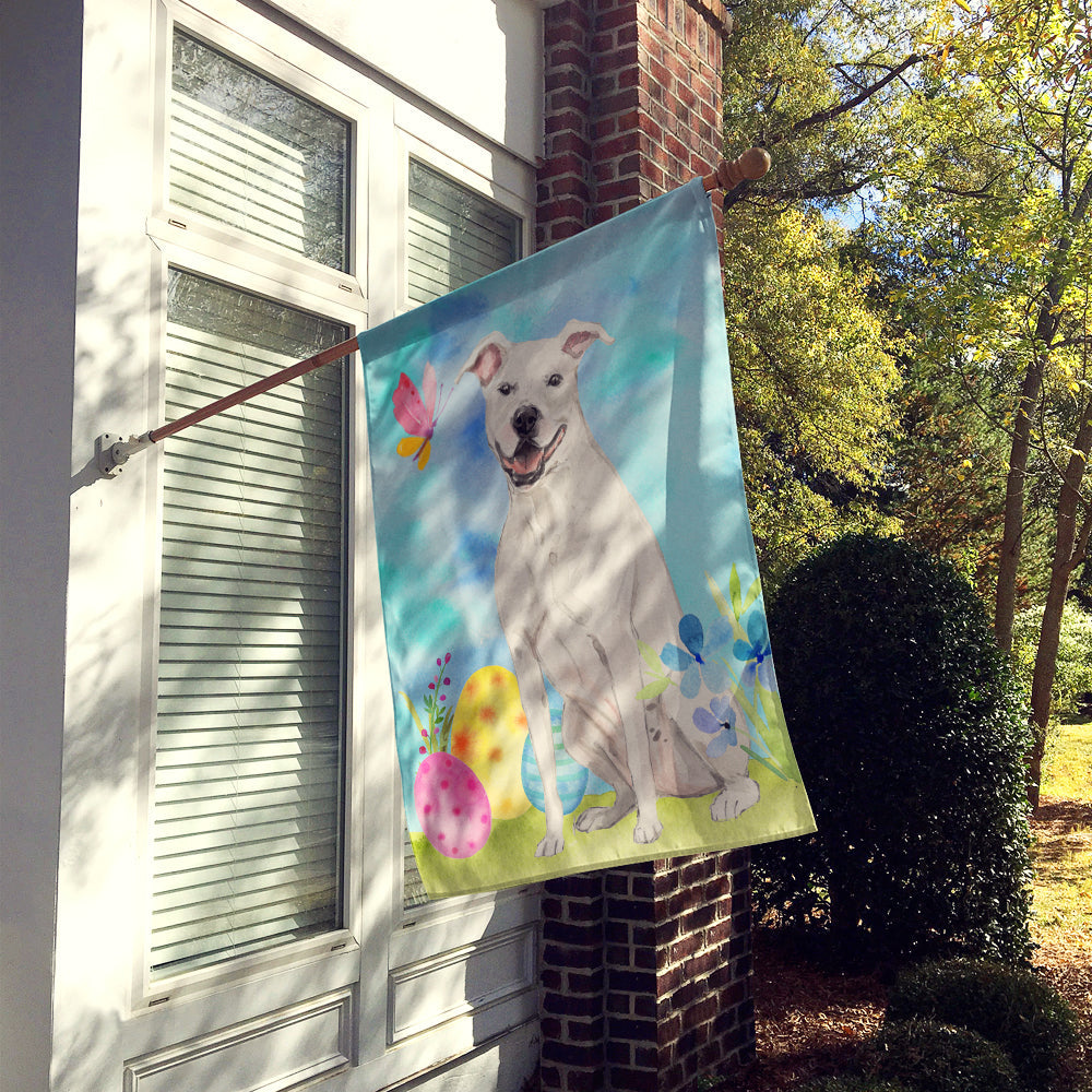 White Staffie Bull Terrier Easter House Flag 28x40 Porch Sleeve Pole Decorative Outside Yard Banner Artwork Wall Hanging, Polyester