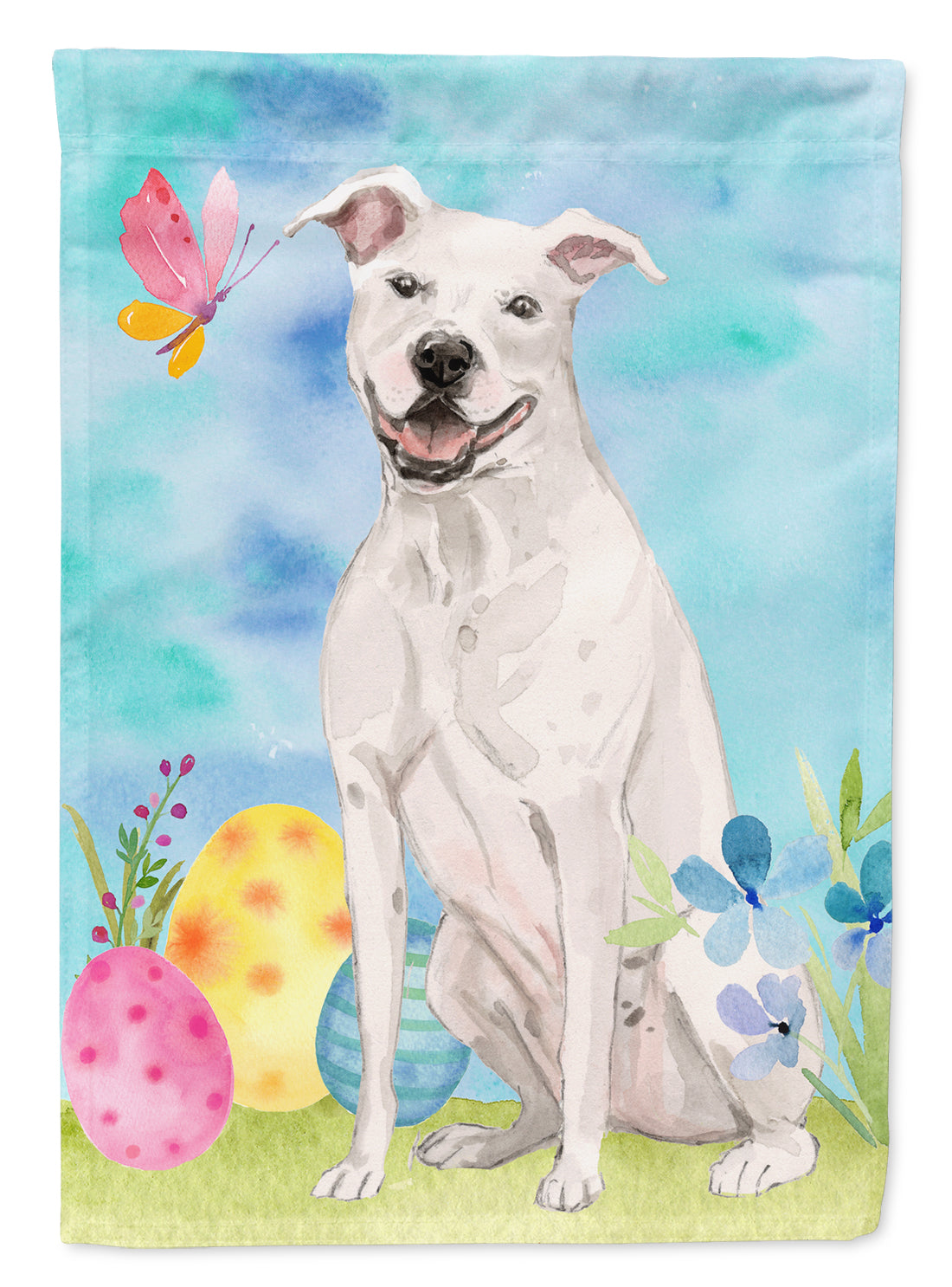 White Staffie Bull Terrier Easter Garden Flag Mailbox Decorative Yard Banner Outside Patio Artwork for Flower Beds, Garden Size, Multicolor