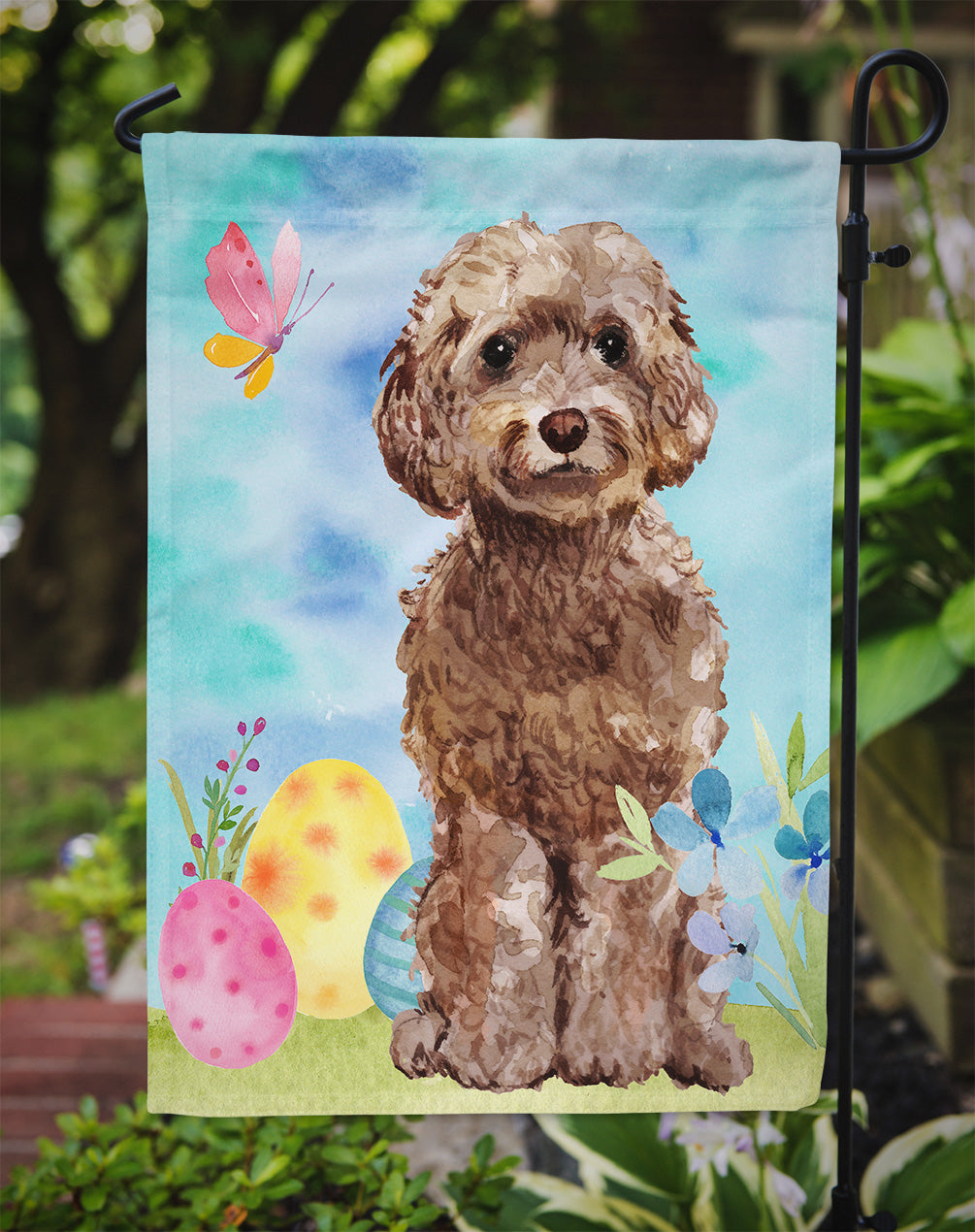 Brown Cockapoo Easter Garden Flag Mailbox Decorative Yard Banner Outside Patio Artwork for Flower Beds, Garden Size, Multicolor