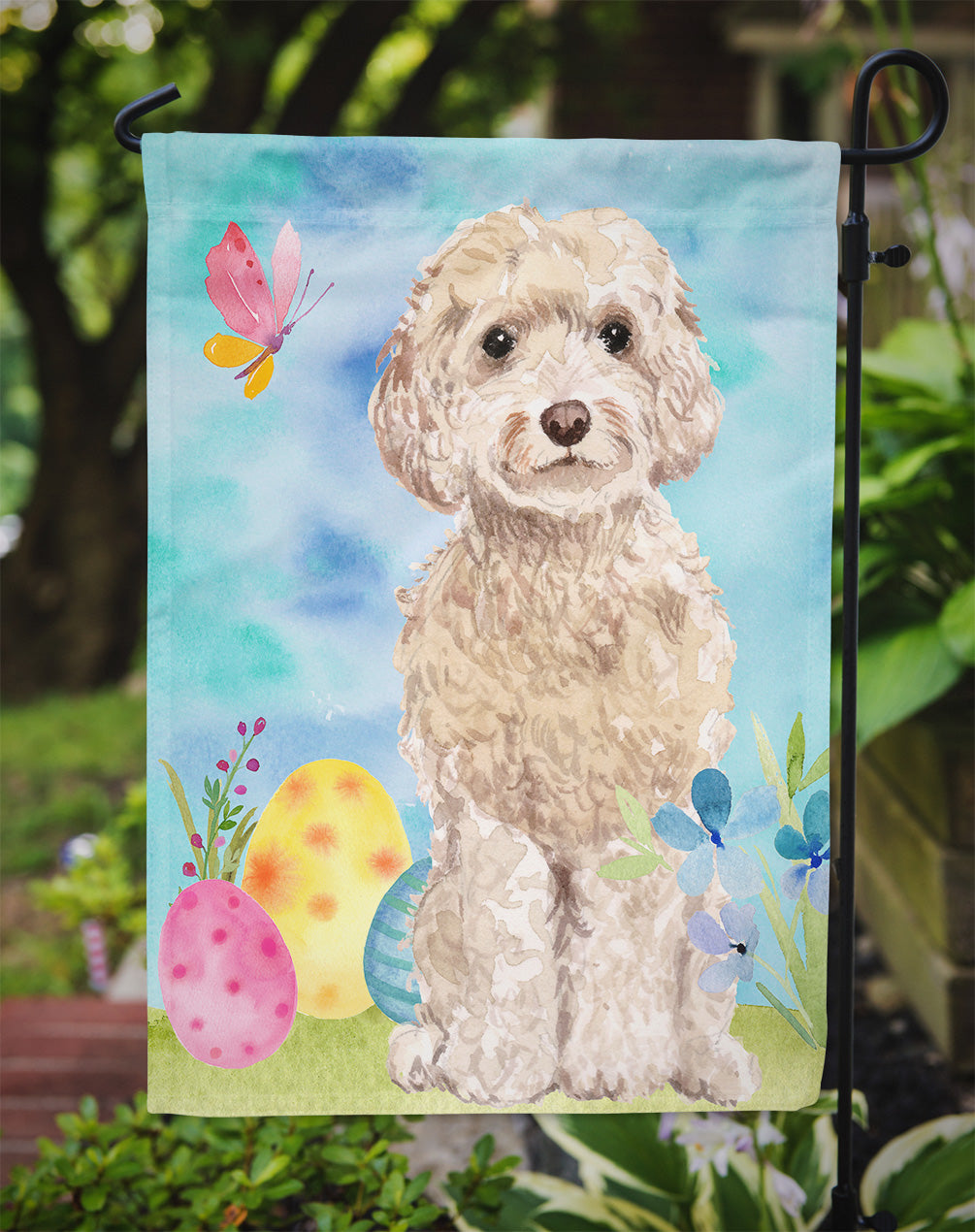 Champagne Cockapoo Easter Garden Flag Mailbox Decorative Yard Banner Outside Patio Artwork for Flower Beds, Garden Size, Multicolor