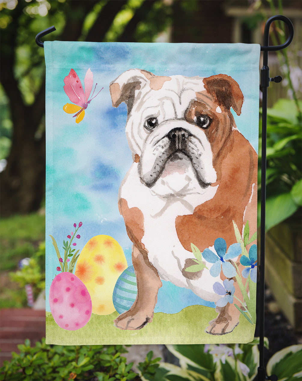 English Bulldog Easter Garden Flag Mailbox Decorative Yard Banner Outside Patio Artwork for Flower Beds, Garden Size, Multicolor