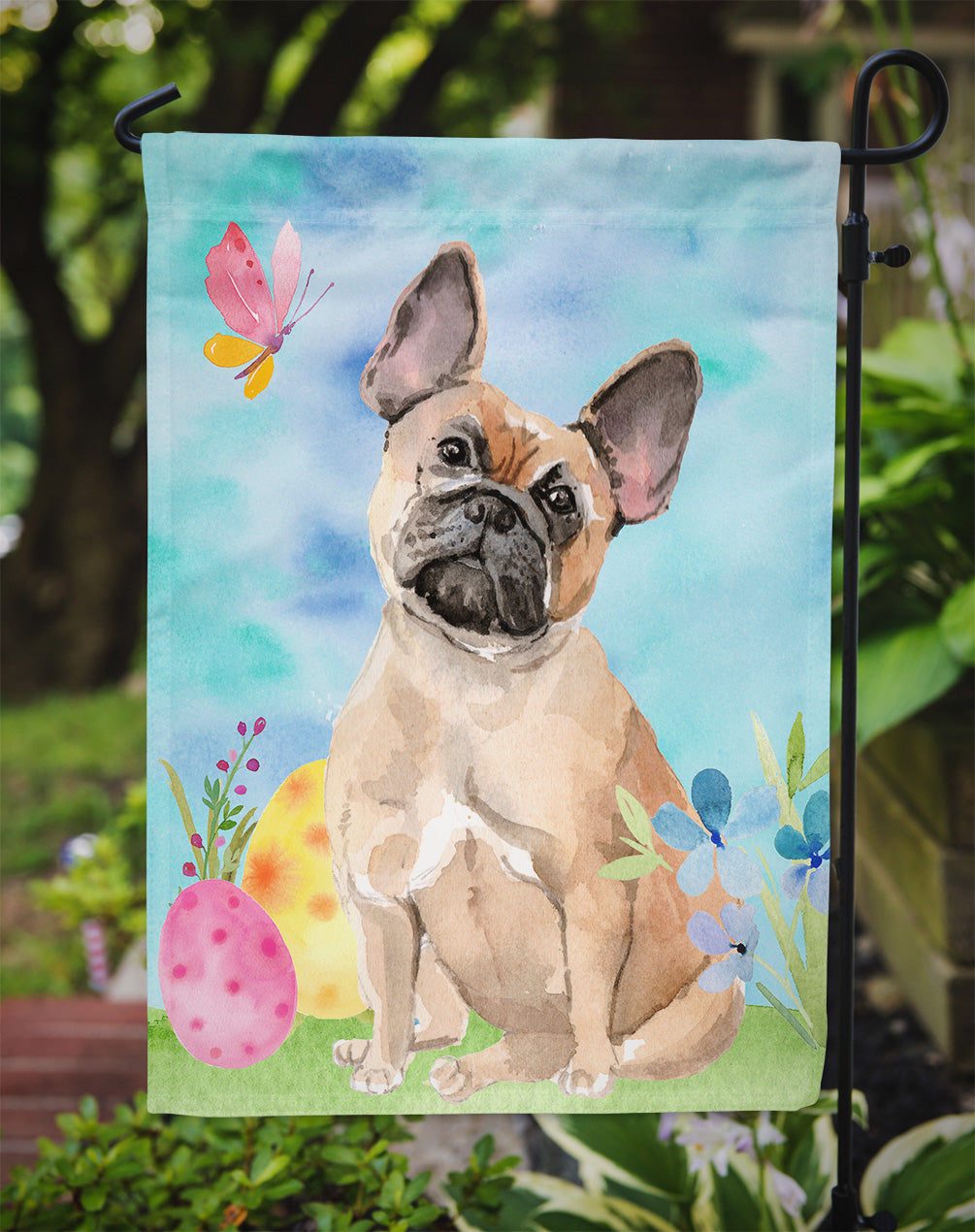 Fawn French Bulldog Easter Garden Flag Mailbox Decorative Yard Banner Outside Patio Artwork for Flower Beds, Garden Size, Multicolor