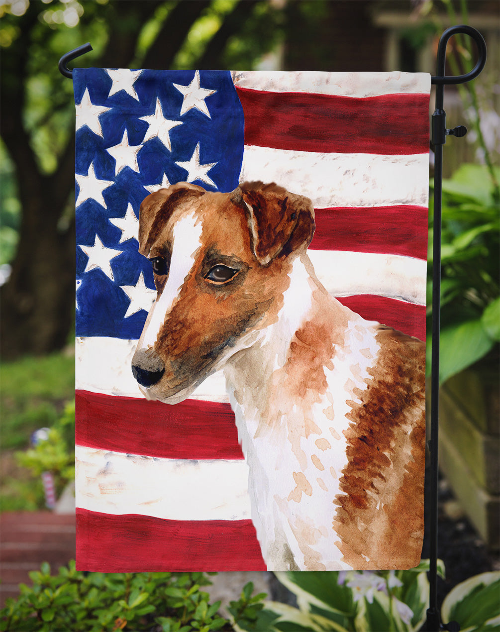 Smooth Fox Terrier Patriotic Garden Flag Mailbox Decorative Yard Banner Outside Patio Artwork for Flower Beds, Garden Size, Multicolor