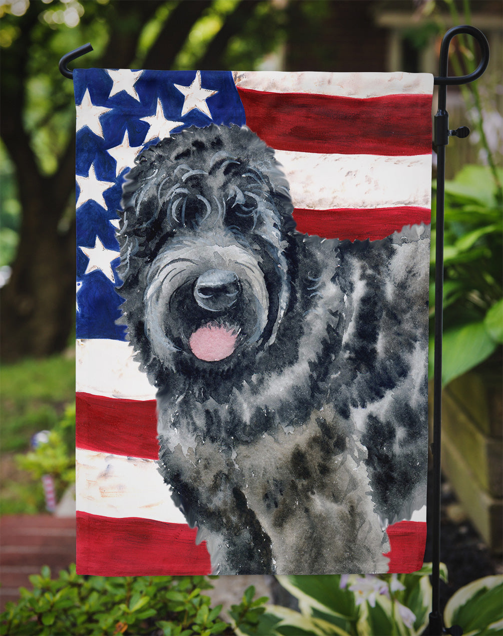 Black Russian Terrier Patriotic Garden Flag Mailbox Decorative Yard Banner Outside Patio Artwork for Flower Beds, Garden Size, Multicolor