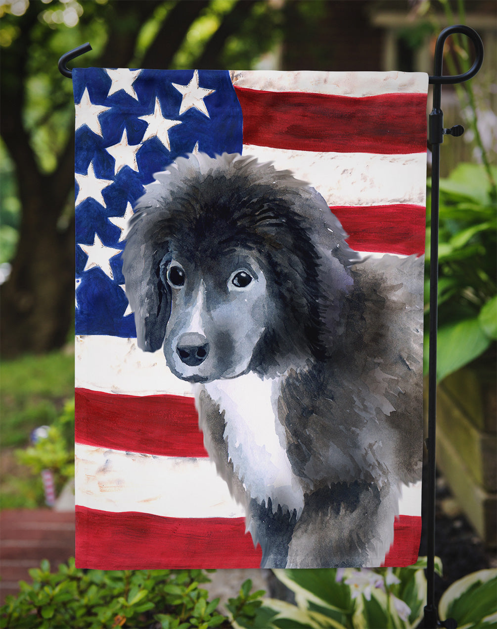 Newfoundland Puppy Patriotic Garden Flag Mailbox Decorative Yard Banner Outside Patio Artwork for Flower Beds, Garden Size, Multicolor