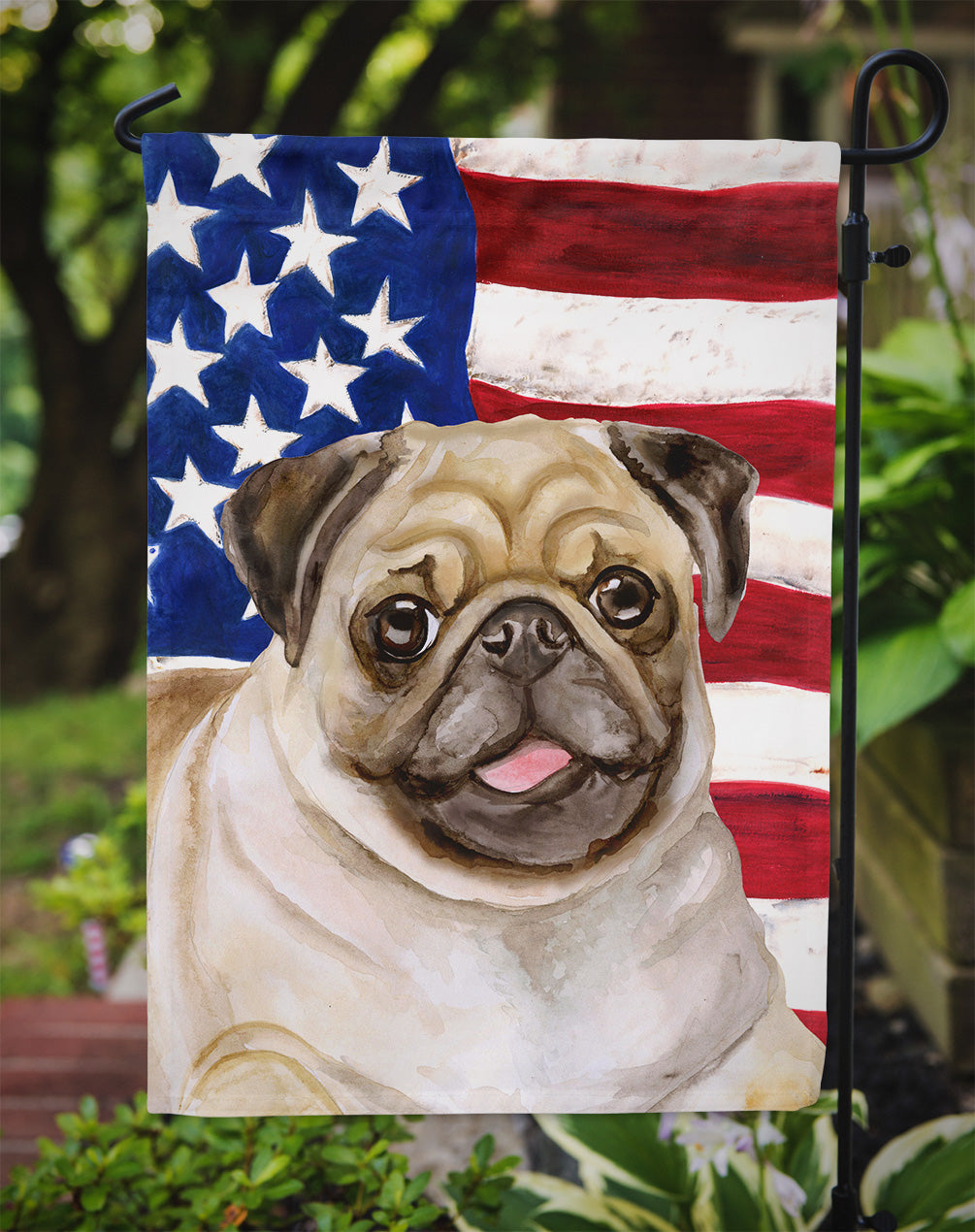 Fawn Pug Patriotic Garden Flag Mailbox Decorative Yard Banner Outside Patio Artwork for Flower Beds, Garden Size, Multicolor