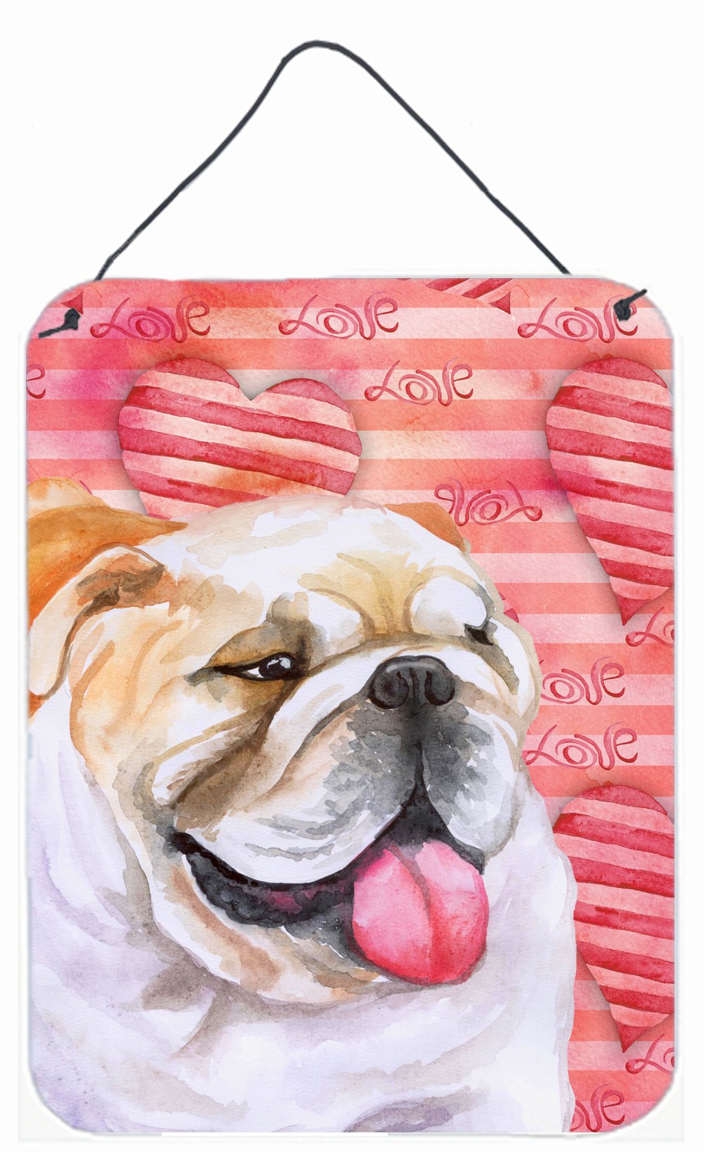 English Bulldog Love Wall or Door Hanging Prints Aluminum Metal Sign Kitchen Wall Bar Bathroom Plaque Home Decor Front Door Plaque, 12x16, Multicolor
