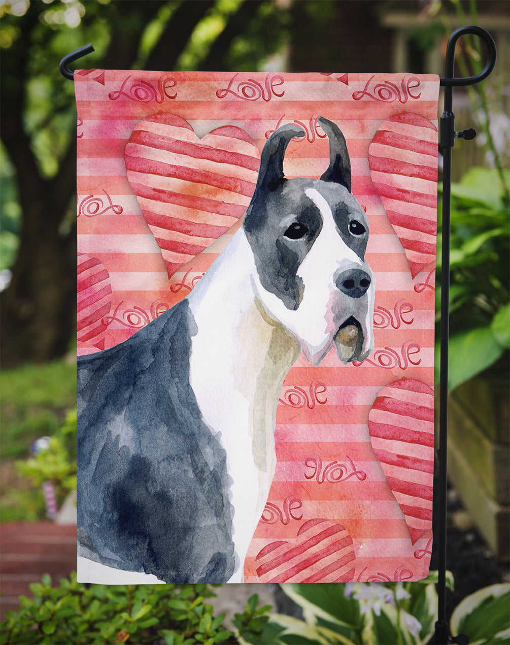 Harlequin Great Dane Love Garden Flag - Outdoor Decorative Yard Flag BB9730GF