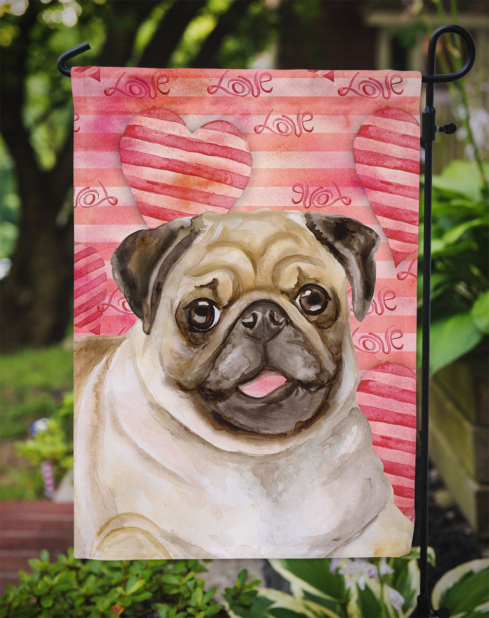 Fawn Pug Love Garden Flag Mailbox Decorative Yard Banner Outside Patio Artwork for Flower Beds, Garden Size, Multicolor
