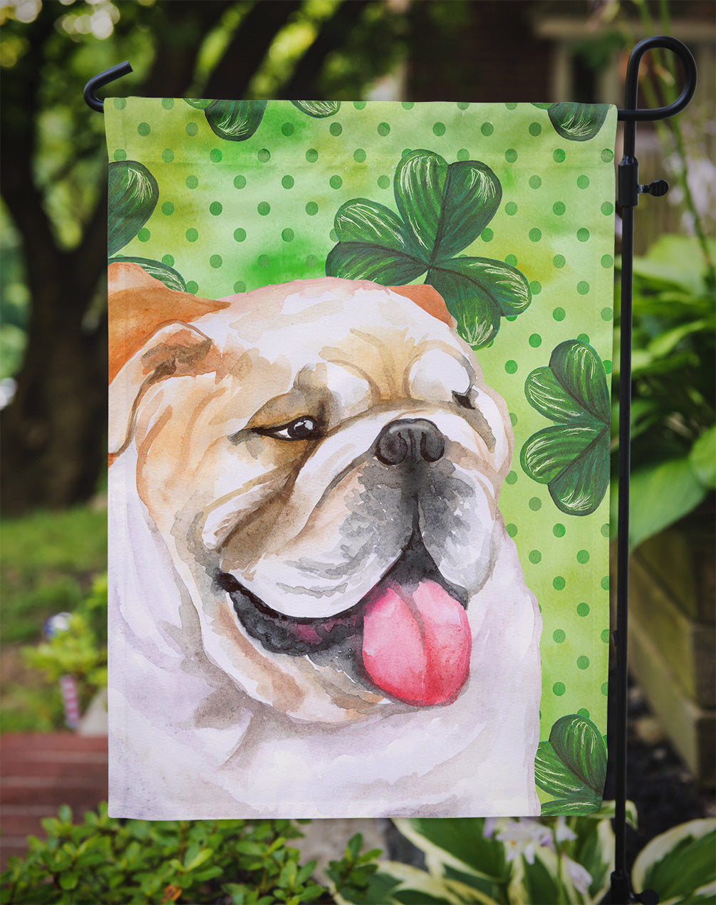 English Bulldog St Patrick's Garden Flag Mailbox Decorative Yard Banner Outside Patio Artwork for Flower Beds, Garden Size, Multicolor